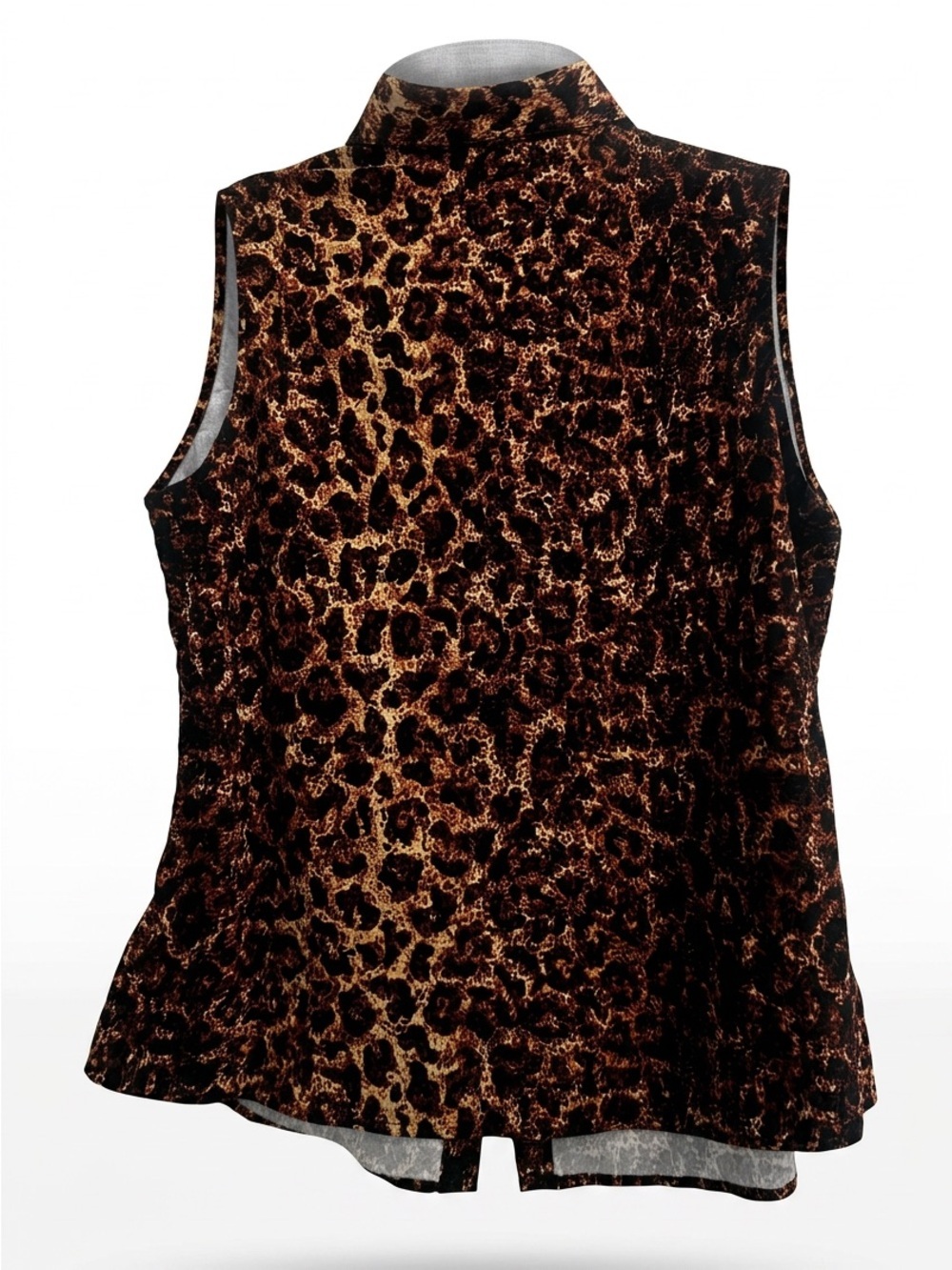 LuLaRoe Brown and Black Leopard Print Sleeveless Button-Down Top - Picture 2 of 3